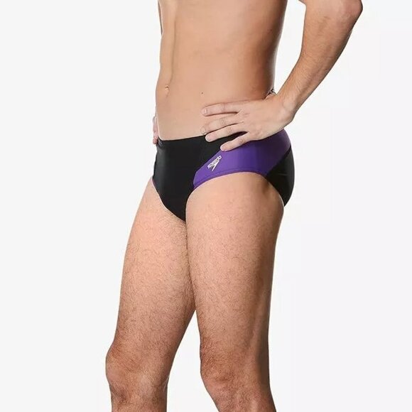 Speedo Men's Swim Briefs Size 36 Black Purple Team Endurance Swimming Water Polo - Picture 3 of 5